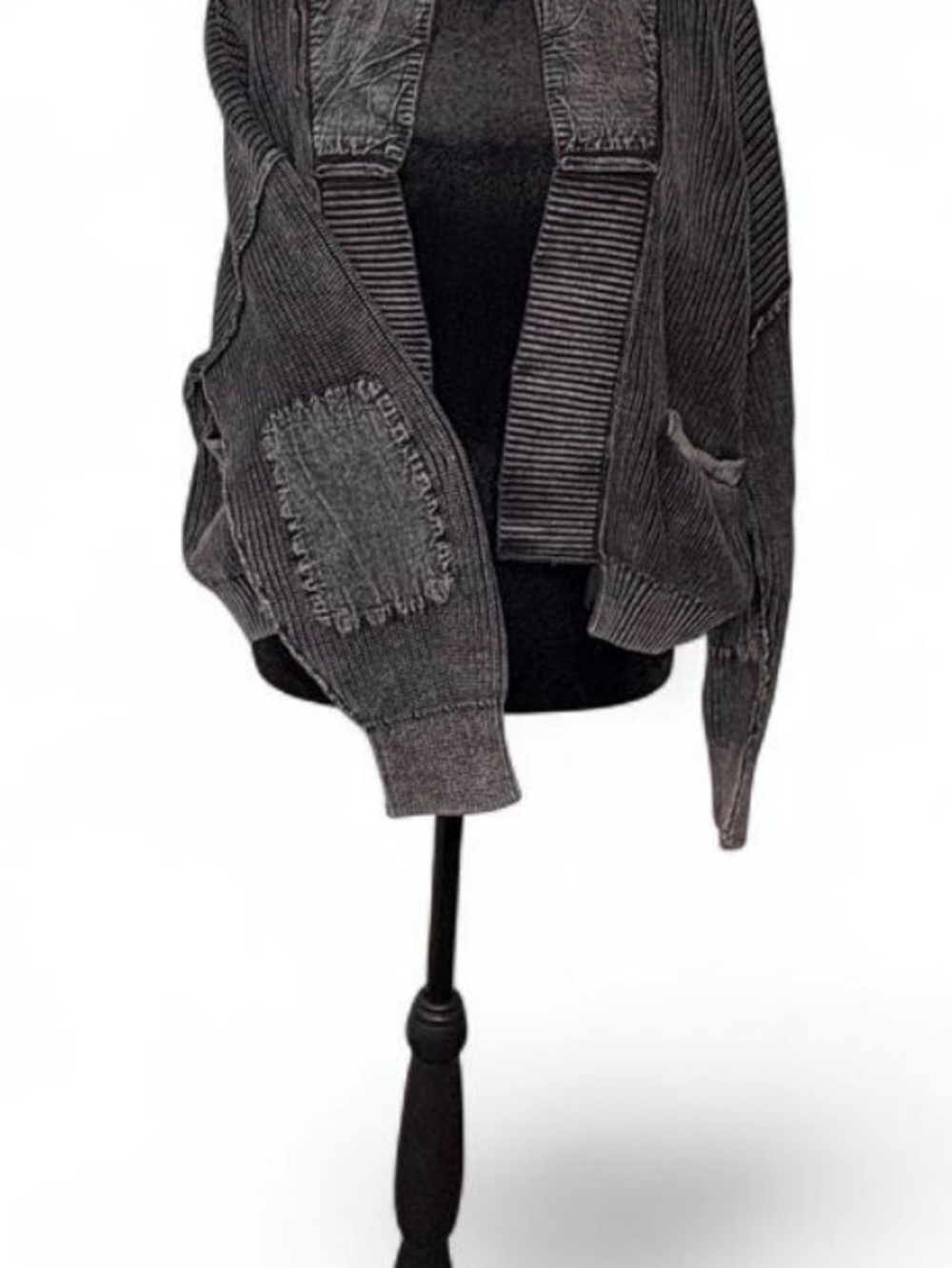 Open-Front Charcoal Ribbed Knit Cardigan - Picture 3 of 6